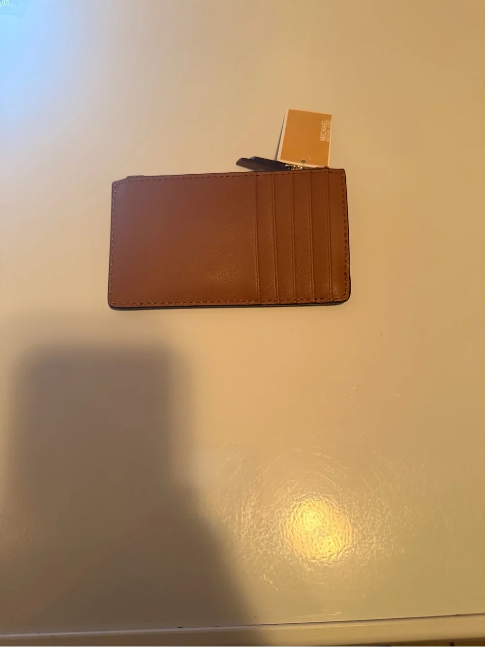 Michael Kors Brown Logo Zip Card Holder with Tan Trim